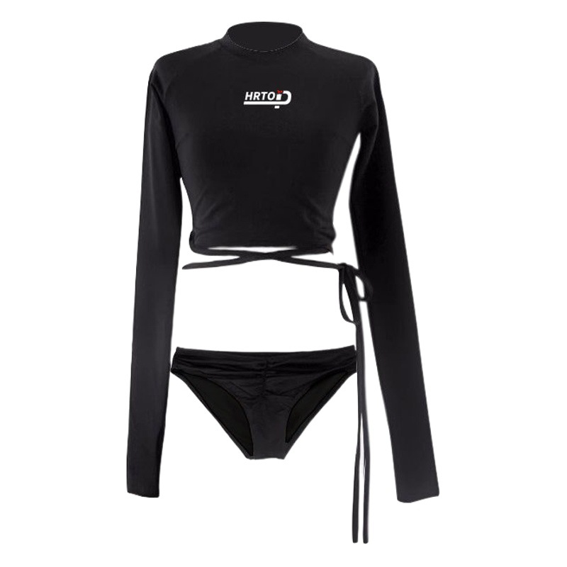 Corea del Sur ins traje de baño mujer verano manga larga traje de surf conservador cintura alta triángulo estudiante deportes traje de baño traje de buceo de aguas termales