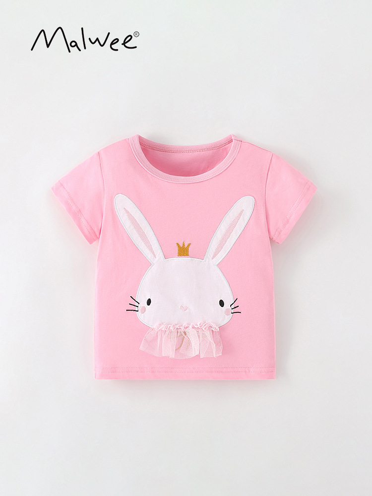 Transfronterizo suministro directo malwee camiseta de niñas verano nuevo estilo europeo y americano camiseta de cuello redondo para niños de manga corta lindos ropa infantil