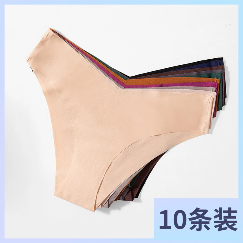 Cross-border Ice Silk seamless underwear women's V-cut briefs pearlescent breathable fabric women's plus size pants combination HOT