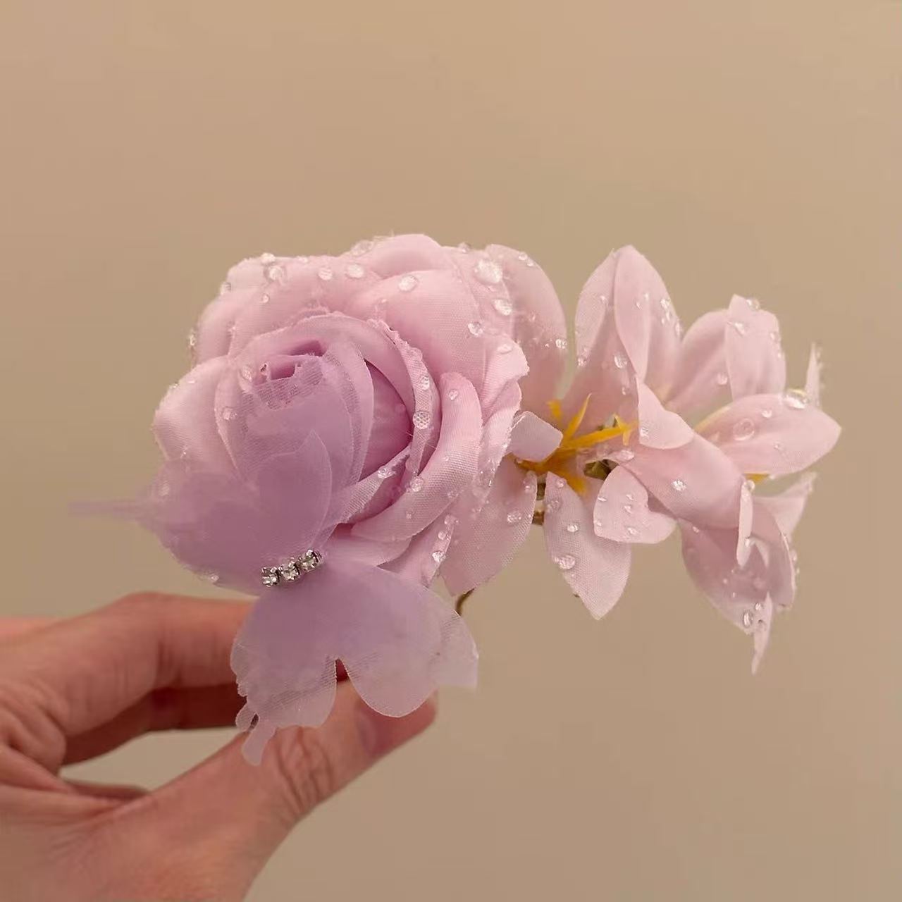 보라색 나비 핑크 꽃 머리핀