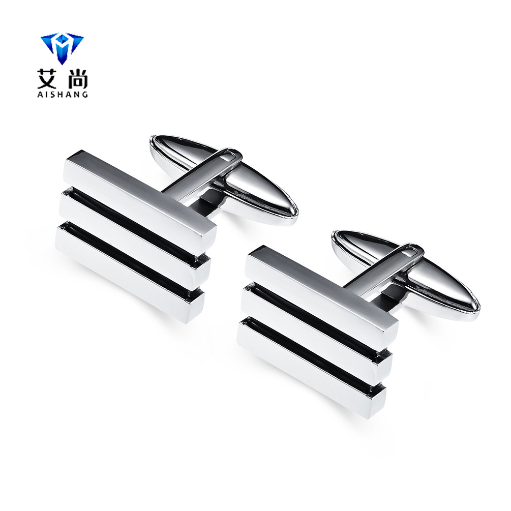 New men's carved groove oil-filled titanium steel French simple suit cufflinks high-end French decorative buckles wear-resistant and non-fading