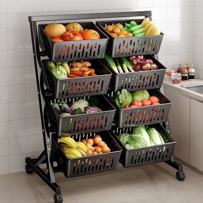 キッチン収納ラック、リビングフロアスタンド型スナックラック、多層家庭用野菜かご収納バスケット、小型カート収納ラック|undefined