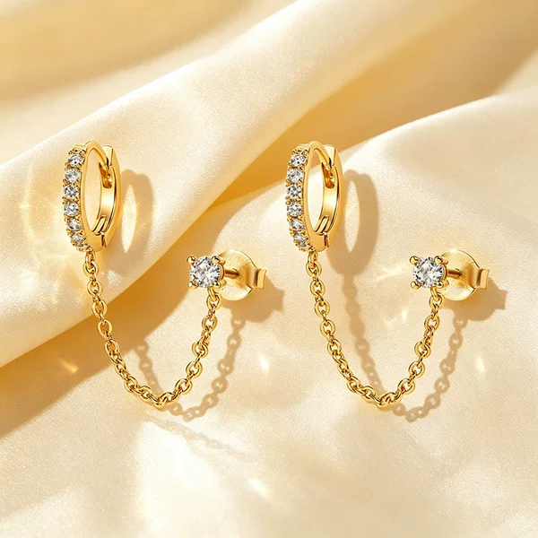 European and American Cross-Border Best-Selling Fashion Versatile Single-Row Rhinestone Earrings Ins Tassel Personality Ear Hoops Ear Clips Trendy Women's Earrings