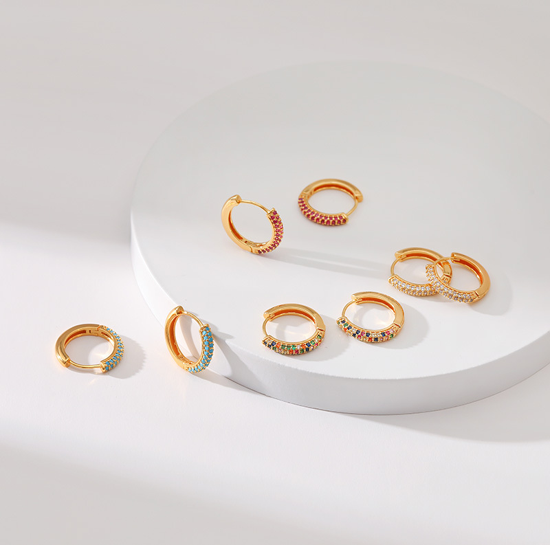 Retro Geometric Copper Inlay Zircon Hoop Earrings 1 Pair