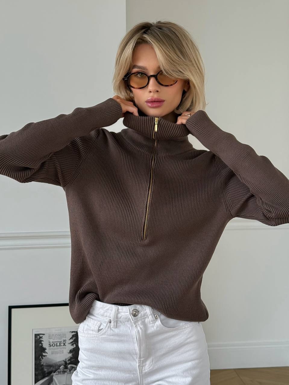 Early Fall Semi-Zip Sweater – Slim Fit Long Sleeve Pullover For Women (Minimalist Design, Cotton-Blend, Versatile Layering Piece)​_voghion.com