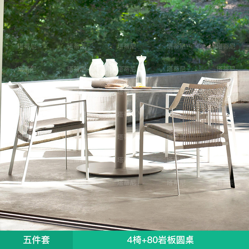 Mesas y sillas para patio exterior, sillas de ratán para balcón de villa, resistentes a la lluvia y al sol, mesa larga de aleación de aluminio para terraza de jardín exterior image 10