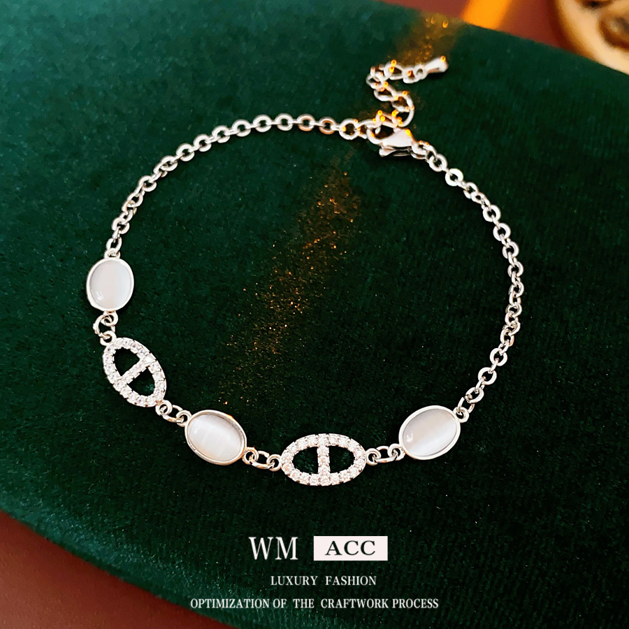 Brazalete de nariz de cerdo de piedra de diamante oval ojo de gato 2025, nuevo nicho de pulsera de alta calidad, joyería de moda versátil