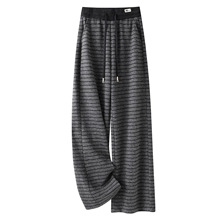 浅灰色条纹毛呢阔腿裤女2025新款秋冬通勤休闲裤职业垂坠感直筒裤