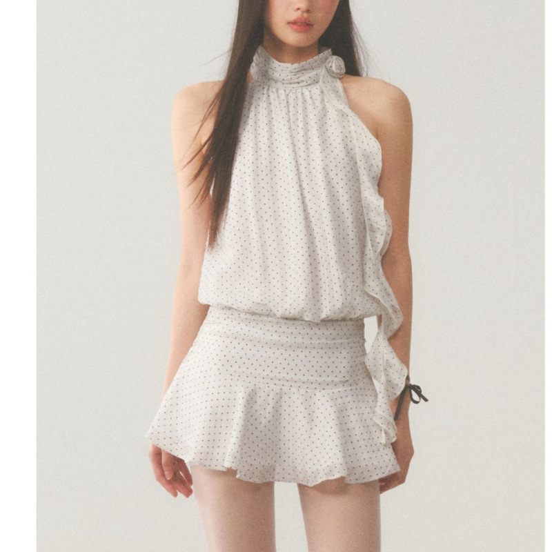 French-Style High-End Polka Dot Dress for Women, New Summer Sleeveless Halter Neck Short Dress, Stylish Outfit for Trendy Girls French-Style High-End Polka Dot Dress for Women, New Summer Sleeveless Halter Neck Short Dress, Stylish Outfit for Trendy Girls