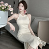 Split buttocks wrapped long skirt with Chinese style button knit style sleeveless new Chinese qipao dress