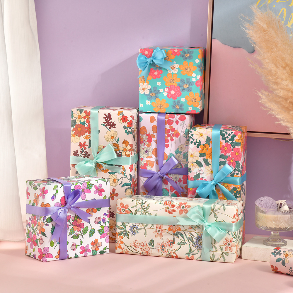 Transfronterizo nuevo papel de regalo serie de flores papel recubierto pequeña caja de regalo floral papel de regalo al por mayor