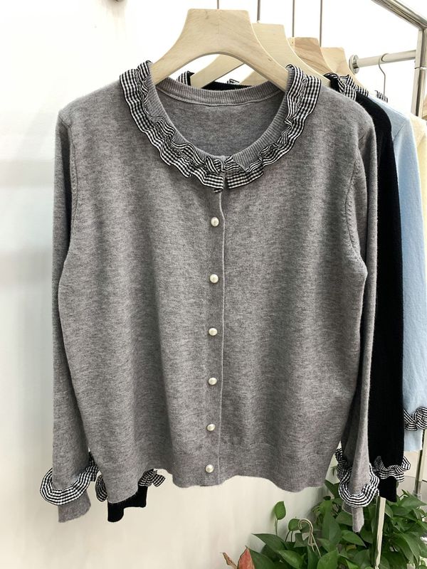 韩系假两件针织衫女慵懒风2025春季新款多巴胺黄百搭宽松开衫上衣|undefined
