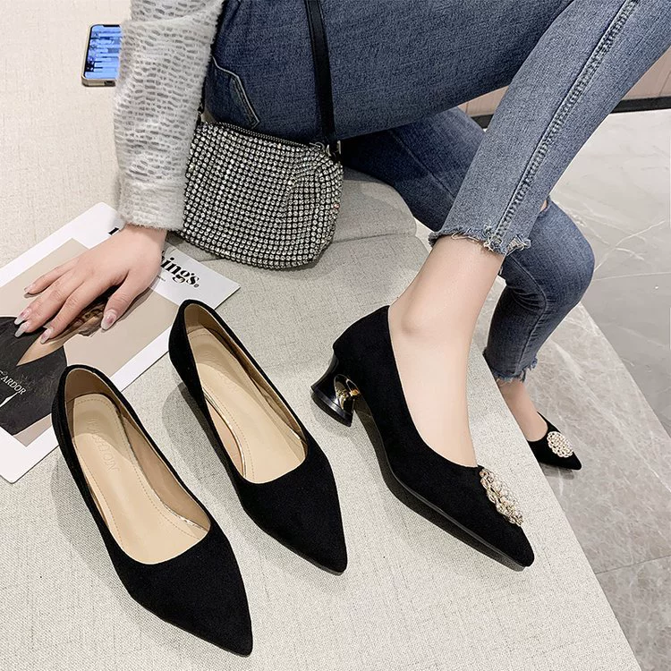 Трансграничная Внешняя торговля, женская обувь больших размеров 35-43, новые маленькие однослойные туфли с острым носком и мелким ртом, женские элегантные туфли на высоком каблуке Amazon