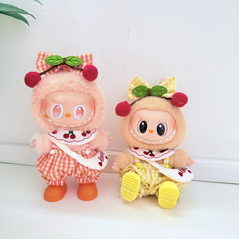 Only Baby Clothes] First, Second and Third Generation Keychain Labubu Clothes Pendant Labubu Baby Clothes Cherry Plaid Shoulder Bag