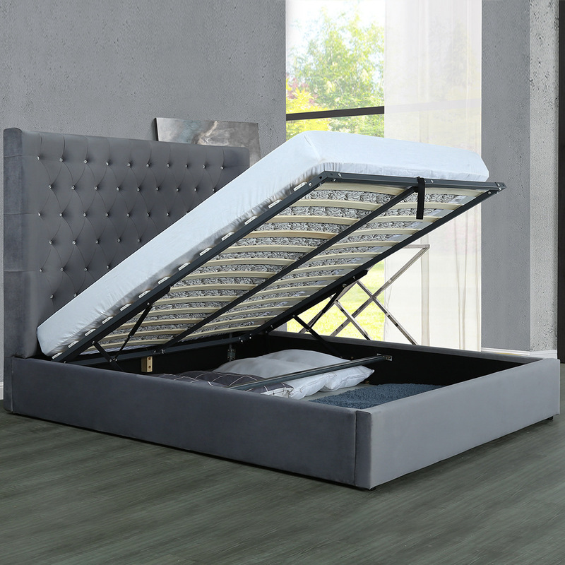 Foreign Trade Factory Accessible Luxury Dutch Velvet Bedroom Bed Large Size Bedside Gas Lift Bed Velvet