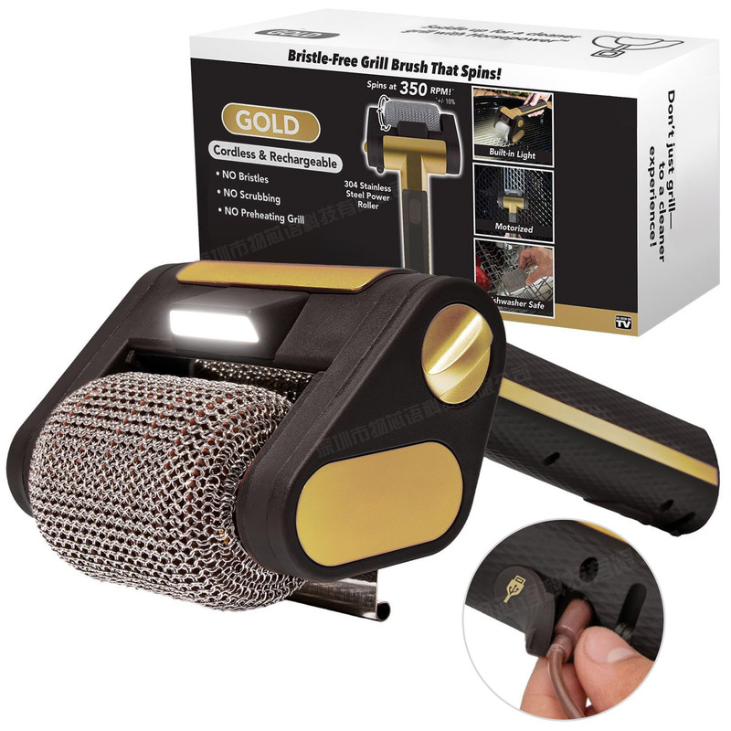 2025 Outdoor Electric Bbq Brush with Light, Rechargeable Stainless Steel Cleaning Brush Tool for Commercial and Home Use, Camping Supplies