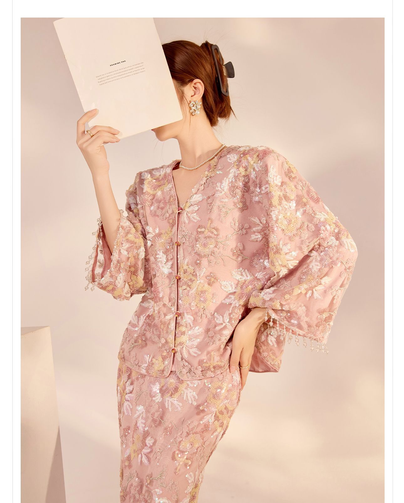 Set áo khoác và chân váy nữ phong cách Tân Trung Hoa thêu sequin cao cấp N2064 — Váy nửa, Áo khoác chi tiết 10