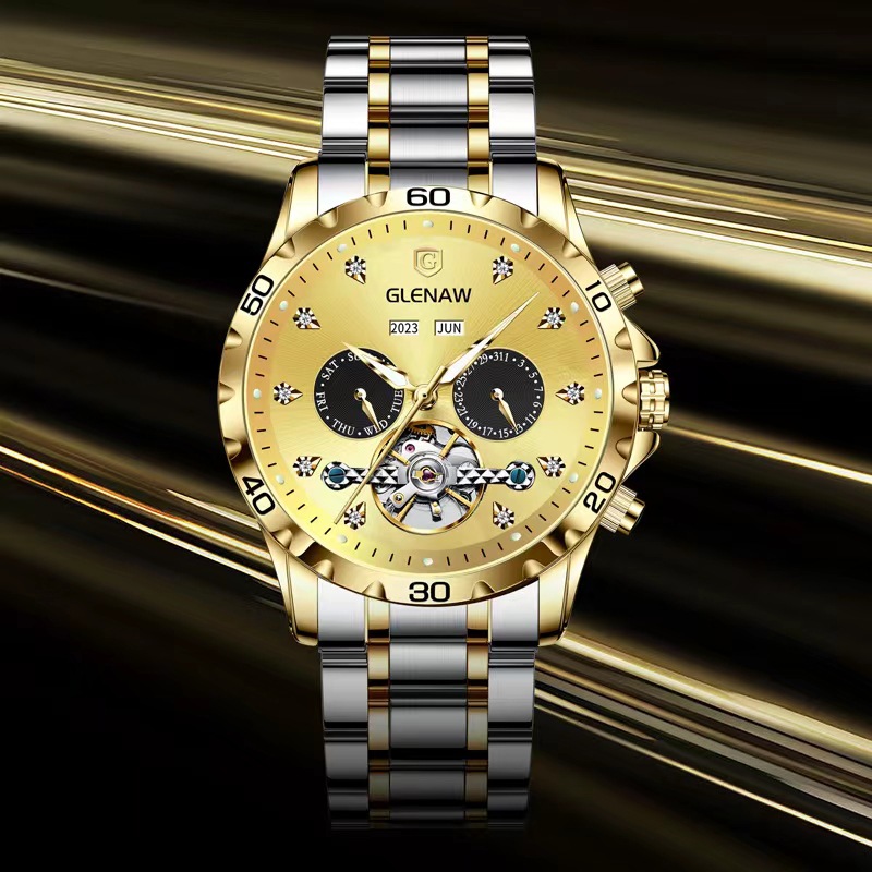 Glen Fully Automatic Skeleton Mechanical Men's Watch Transparent Bottom Multi-Function - 8926_voghion.com
