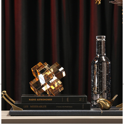 Modern light luxury creative crystal cross bookend sculpture minimalist sand geometric home office soft decoration