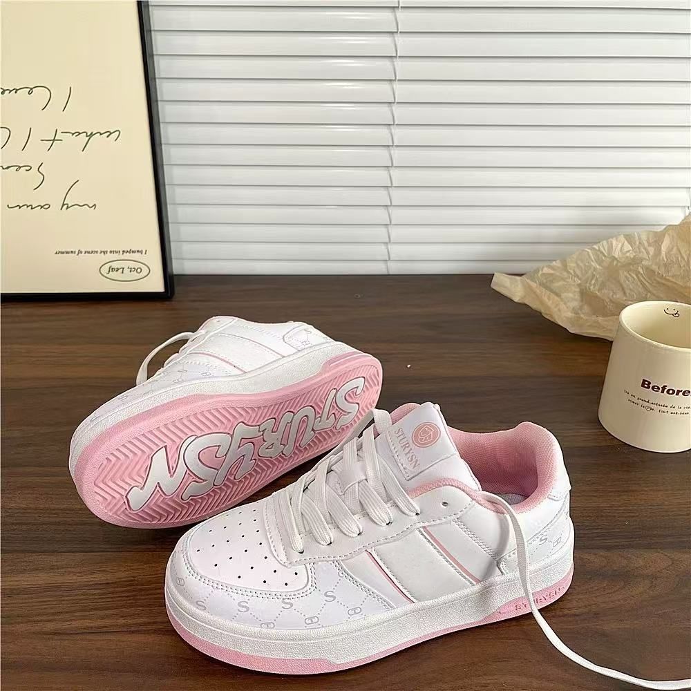 Versión coreana de las zapatillas de deporte azul hielo de suela gruesa de nicho para mujer. Ins marea 2025 primavera nuevos zapatos blancos casuales deportivos de todo fósforo