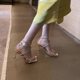 One strap high heel shoes 2023 Summer silver rhinestone sandals fairy open toe snake-shaped winding strap buckle stiletto heel
