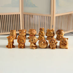 Yabai Wood Carving 12 Zodiac Animal Car Keychain Pendant Mouse Ox Tiger Rabbit Dragon Snake Horse Goat Monkey Rooster Dog Pig Charm Keychain