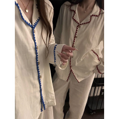 韩系撞色设计感纯欲睡衣女秋款大码亲肤舒适长袖长裤家居服两件套