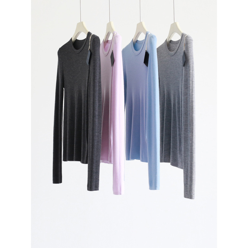 Autumn and Winter Fine Needle Imitation Yangtze Yarn Wool Elegant Round Neck Long-Sleeved Knitwear Slimming Look Pullover Bottoming for Women