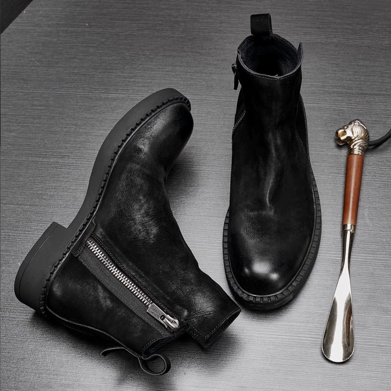 Высокие сапоги с толстой подошвы мужские осенние и зимние ретро-матовые модные черные сапоги с круглой головкой Мартин сапоги на открытом воздухе пустынные сапоги