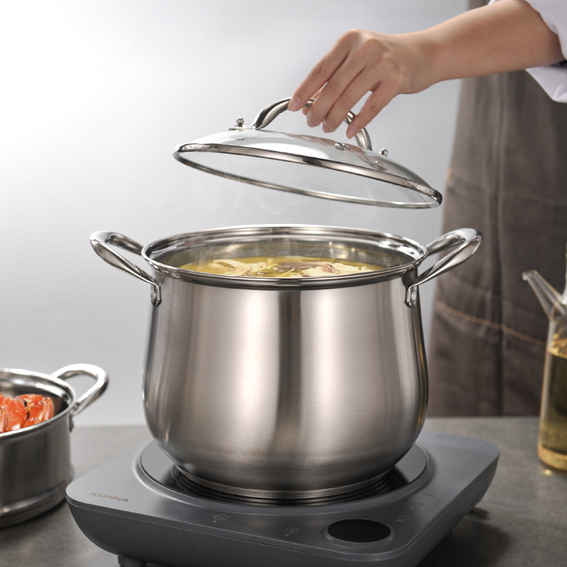 Olla de sopa de acero inoxidable curvo olla extra alta olla al vapor olla de sopa de doble fondo olla de gran capacidad olla de regalo universal