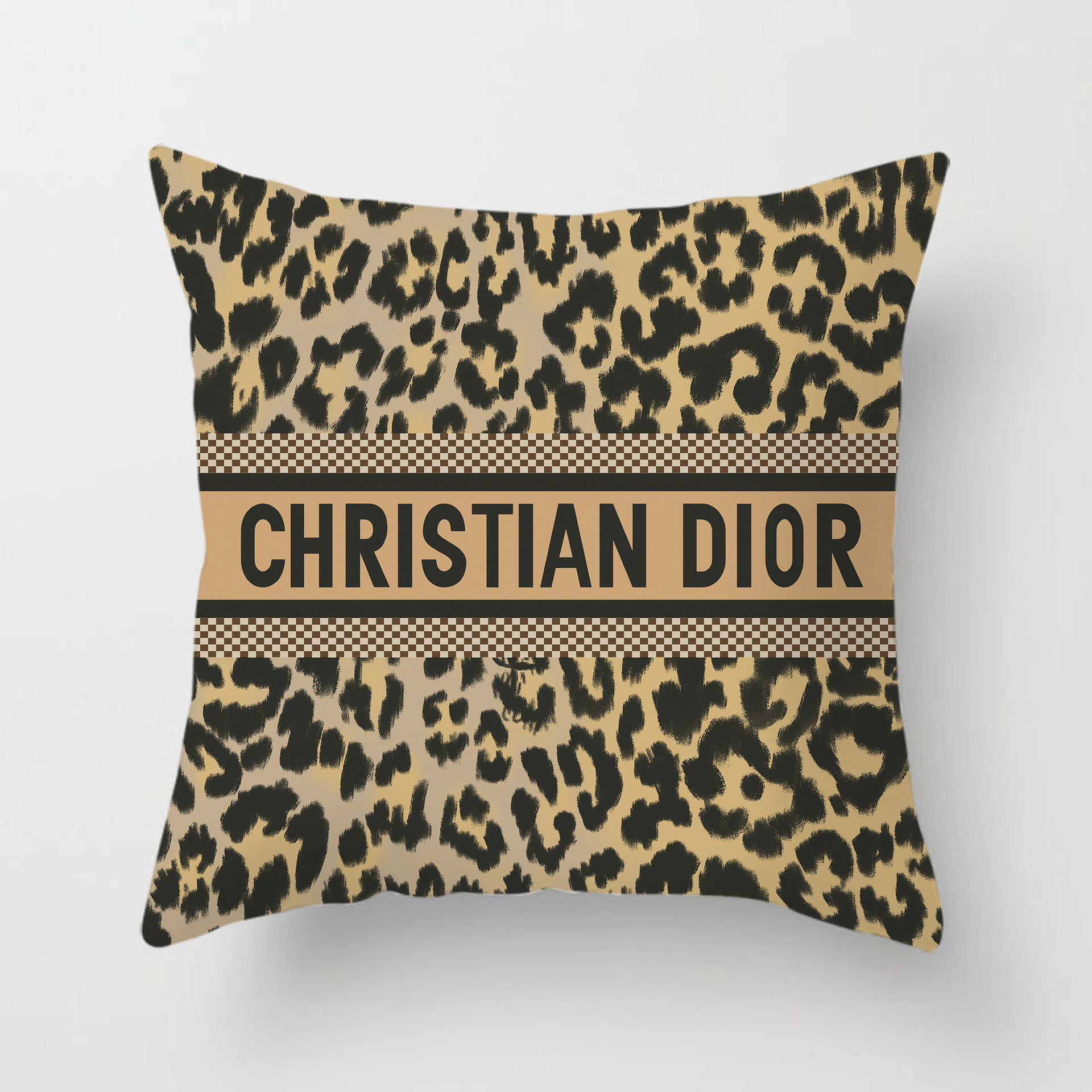 Cross-border AliExpress logo de marca europea y americana logo estilo de lujo ligero estilo cuadrado moda sala de estar sofá funda de almohada de felpa corta