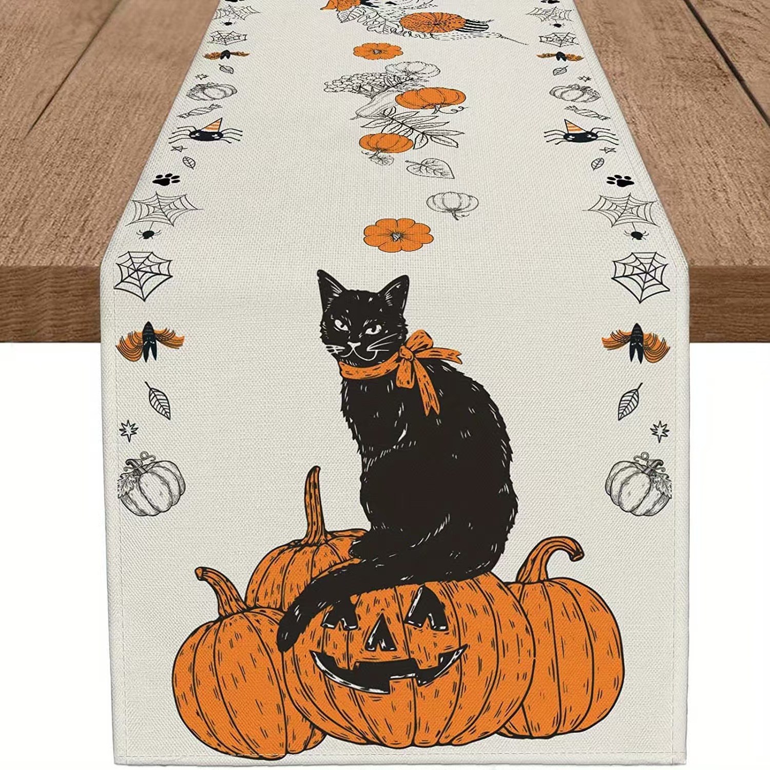 Transfronterizo 2024 Amazon nuevo Halloween calabaza fantasma gato negro lino tabla bandera de mesa mesa de comedor bandera de té