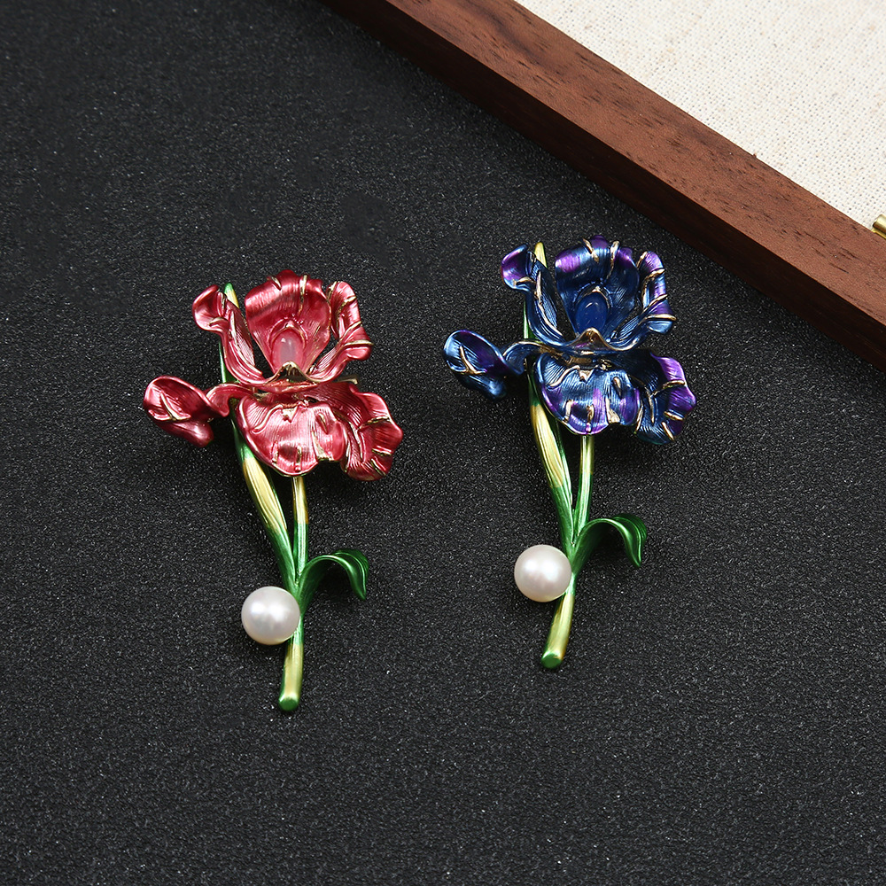 Elegant simulation blooming tulip brooch high imitation pearl handmade enamel versatile clothing women's pin accessories corsage