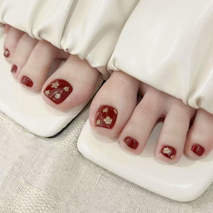 Wine red sweet glitter toenail patch flash wear nail nail piece finished nails white nail wholesale