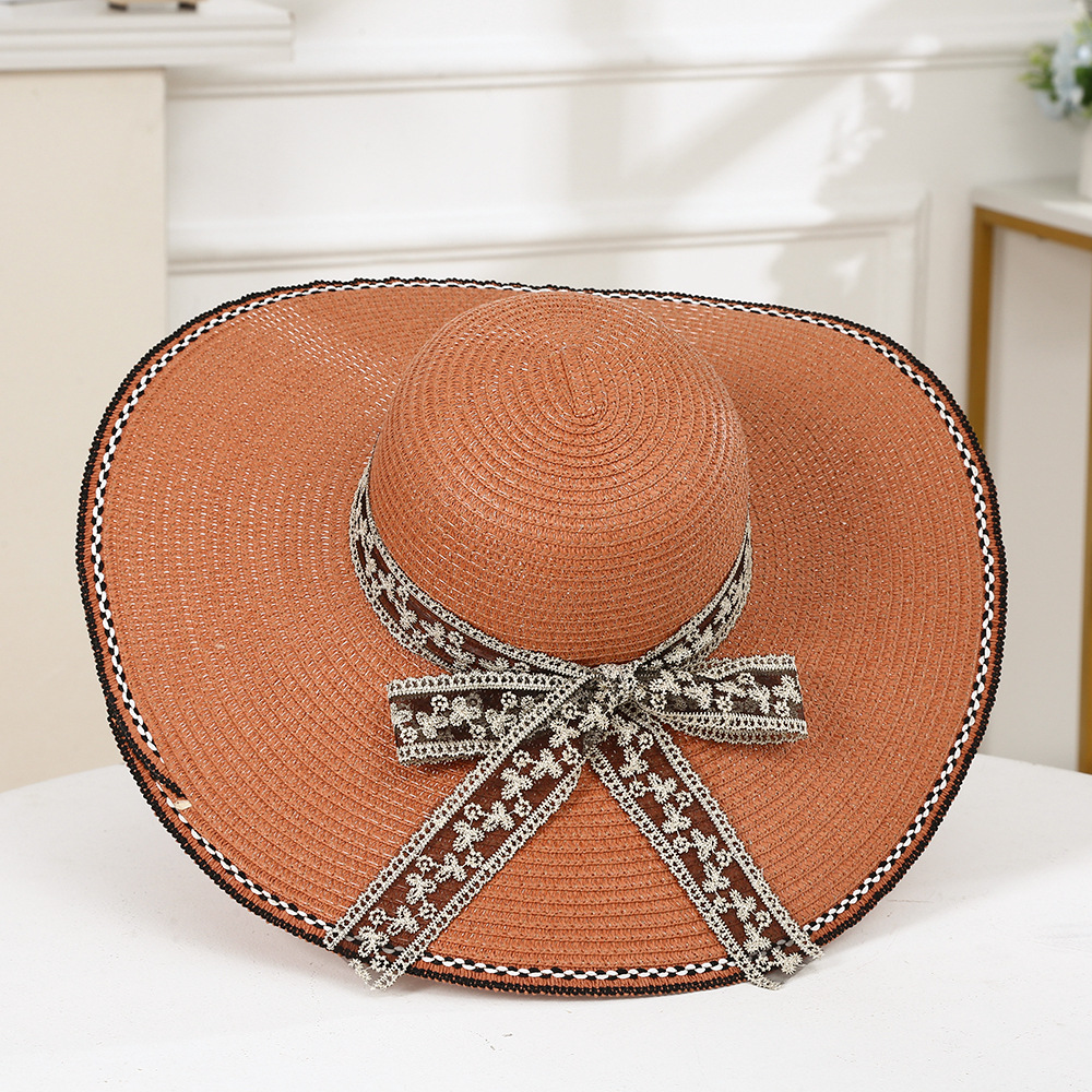 Women's Elegant Color Block Flat Eaves Straw Hat display picture 4