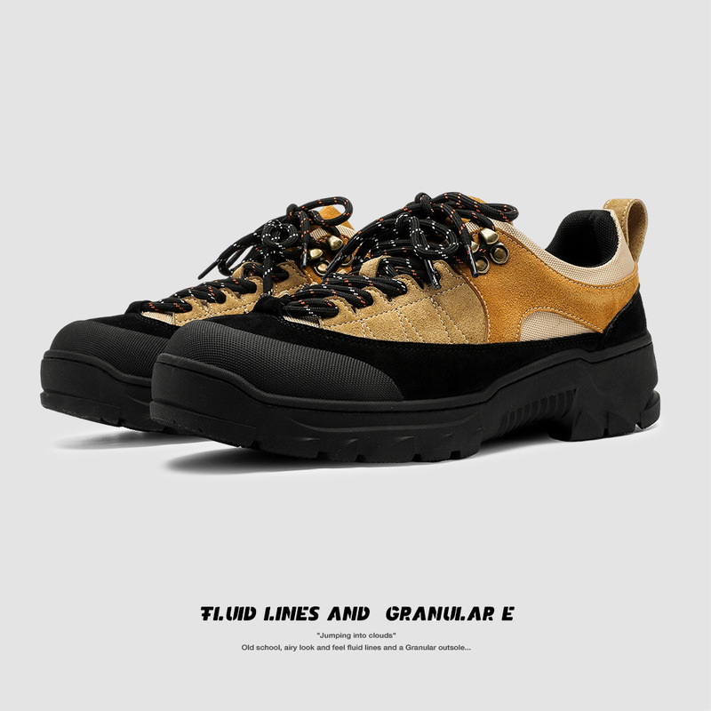 2025 new thick-soled outdoor men's hiking shoes increased lace-up short face casual shoes stitching men's and women's board shoes tide