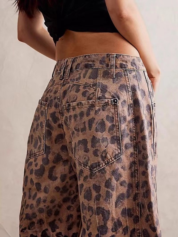 2025 # Amazon ヨーロッパクロスボーダーデザインヒョウ柄ジーンズ女性の秋の新しいハイウエストデニムストレートパンツ|undefined