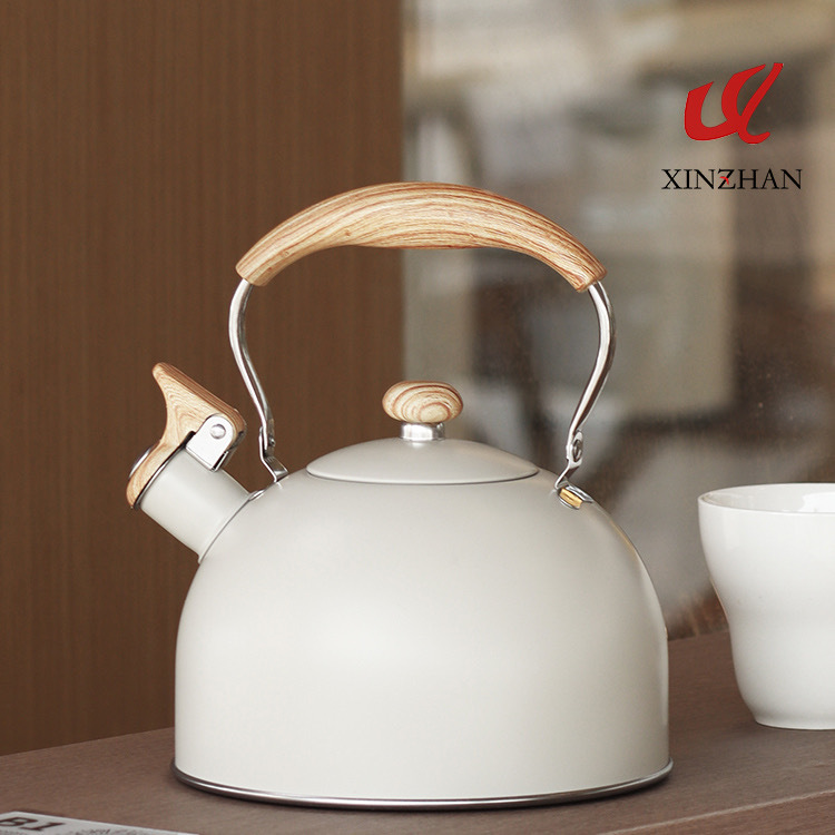 Hervidor silbante de color blanco húmedo, hervidor silbante de fondo plano de 2.5L, hervidor silbante de acero inoxidable estilo europeo al por mayor, acero inoxidable 316.
