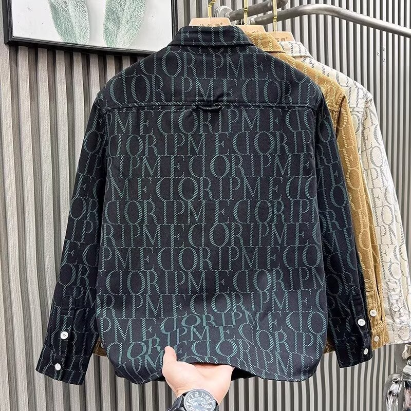 Otoño e invierno nuevas letras camisa de impresión completa chaqueta de manga larga chaqueta para hombres y mujeres marca de moda de negocios británica comercio exterior venta al por mayor transfronteriza