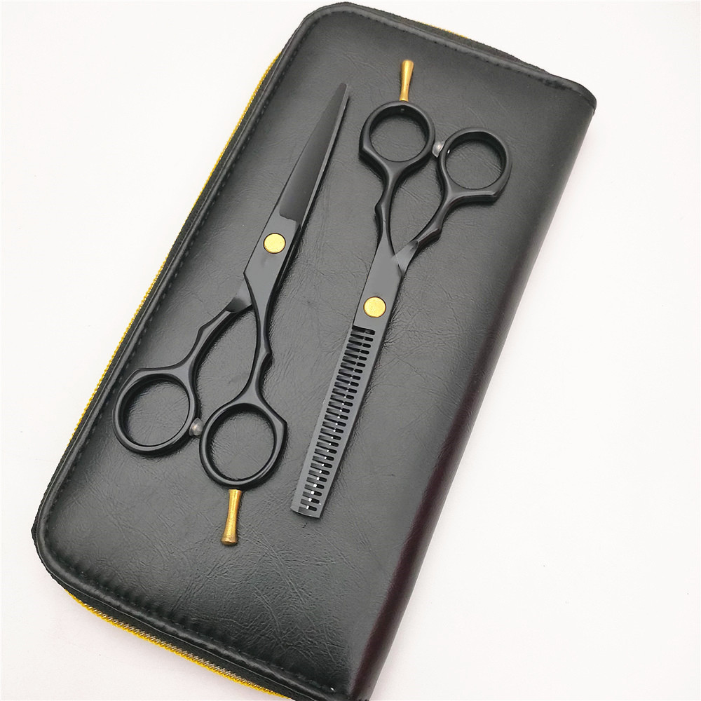 5.5寸黑色美发剪刀 烤漆款 金色尾巴 单尾丁 外贸理发剪刀 剪刀厂