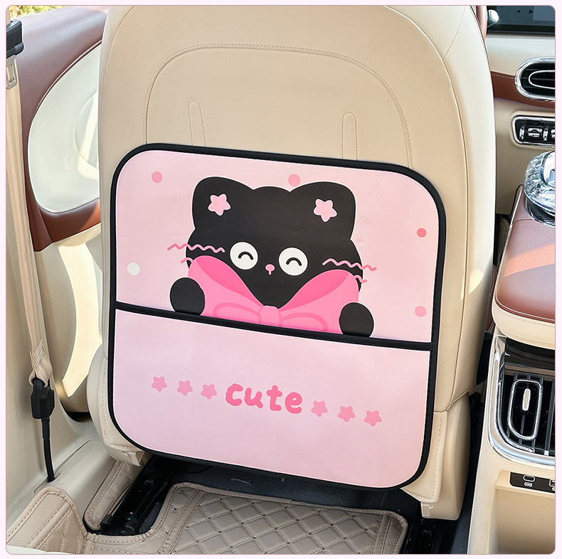Car Seat Back Anti-Kick Pad Cute Cat Car Rear Storage Anti-Dirty Pad Creative Multi-Functional Car Protective Pad