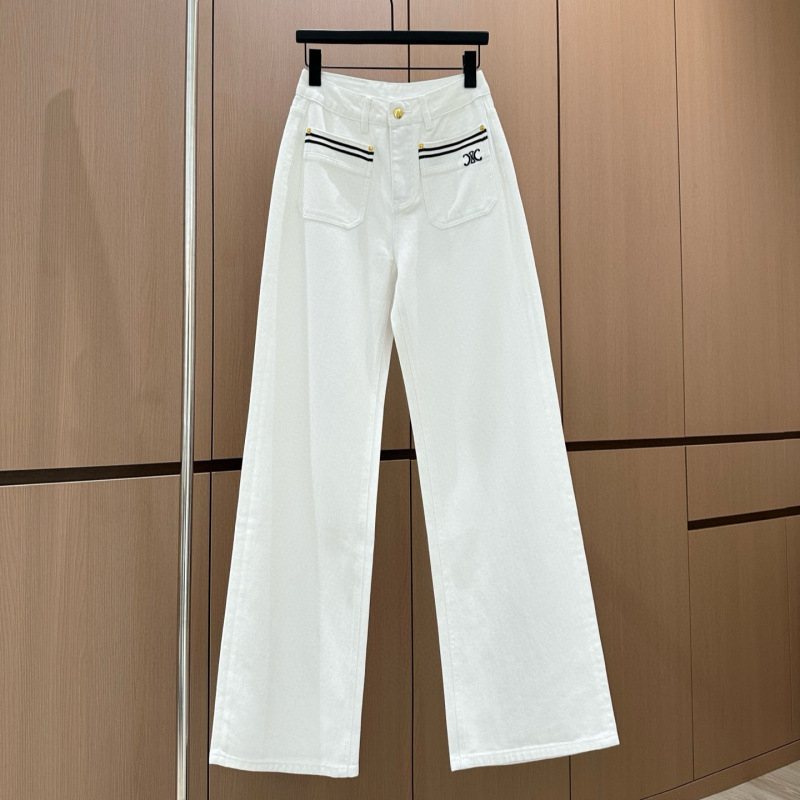 Ce25 Autumn and Winter New Niche Design Contrasting Color Threaded Double Flap Pocket Pants Straight High Waist Jeans
