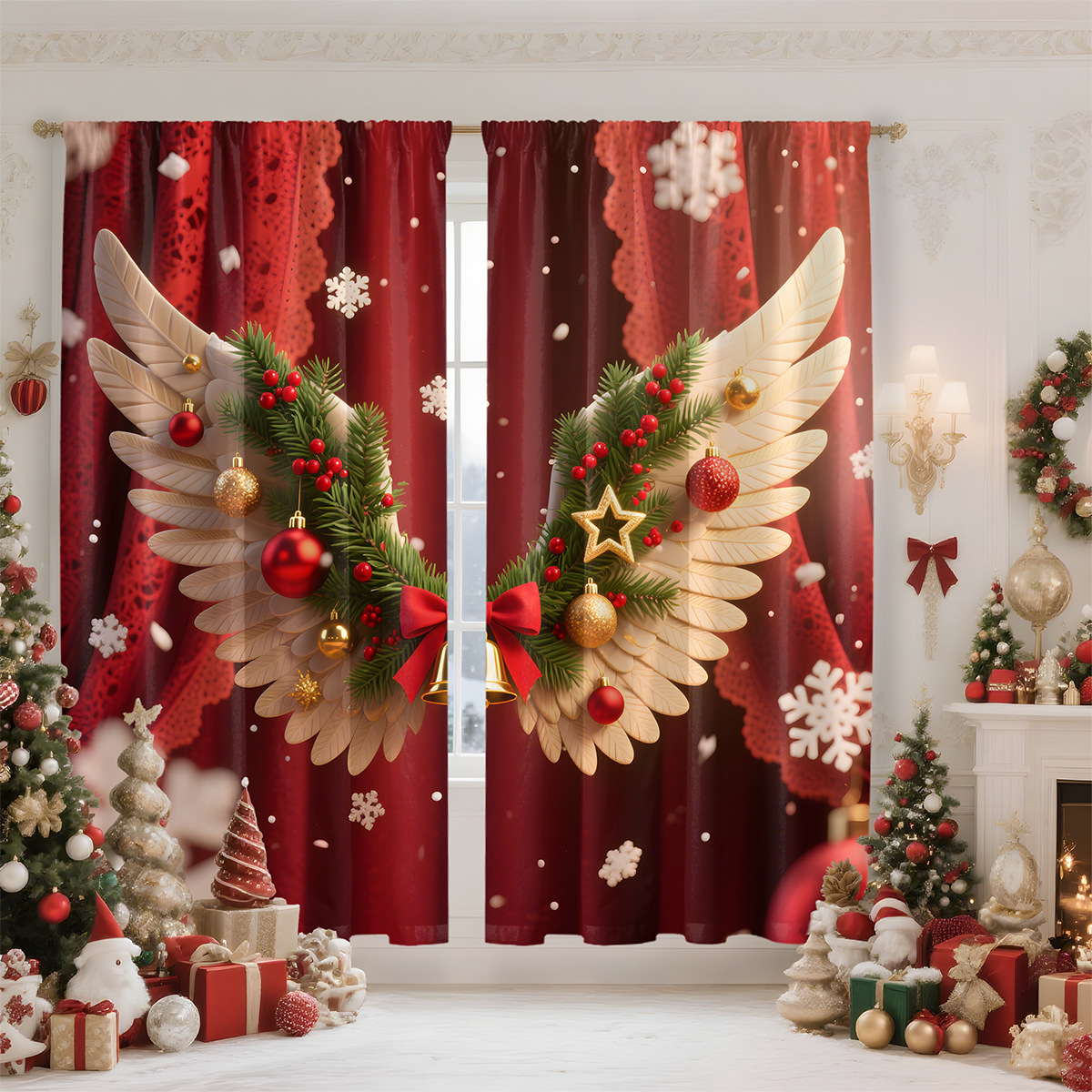 Amazon transfronteriza impresión digital de cortinas de Navidad sombreado decoración de Navidad europea y americana TEMU