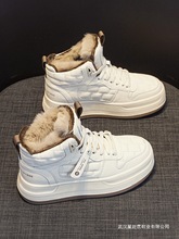 真皮兔毛雪地靴女冬季加绒加厚保暖棉鞋平底学生高帮休闲运动板鞋