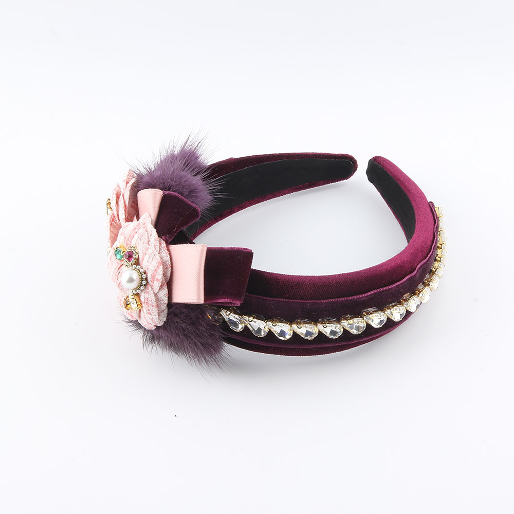 Women's Elegant Fashion Flower Cloth Inlay Artificial Pearls Rhinestones Hair Band display picture 6