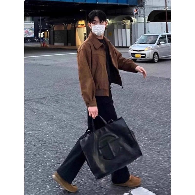 American-Style Faux Suede Jacket with a High-End Feel, British Velvet Fabric, Turn-Down Collar, Solid Color, Vintage Autumn and Winter Coat, Trendy