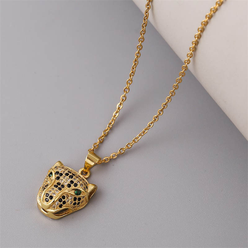 Simple Vintage Copper Inlaid Zirconium Leopard Head Necklace Wholesale Nihaojewelry display picture 4