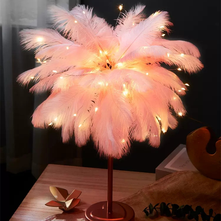 Feather table lamp bedroom ins girl bedside lamp creative simple modern night light wedding room warm decorative lamp Feather table lamp bedroom ins girl bedside lamp creative simple modern night light wedding room warm decorative lamp