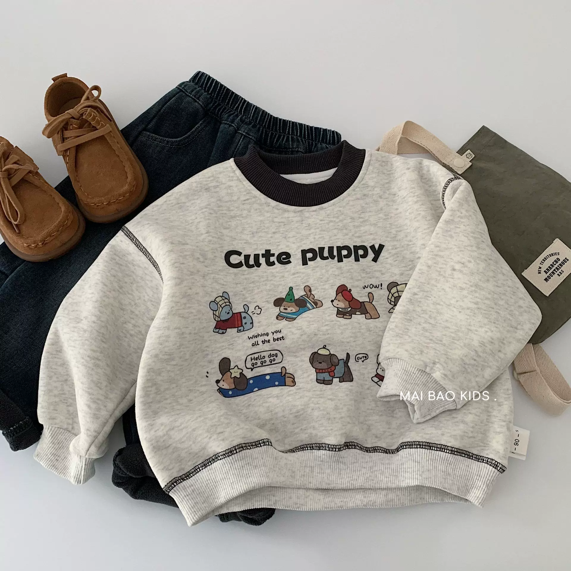 麦宝儿童加绒卫衣2025冬季新款男女童可爱卡通套头打底衫男孩冬装