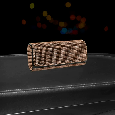 Storage Box, Luxurious Car Sunglasses — Car Glasses Clip/Bill Clip - champagne-diamond